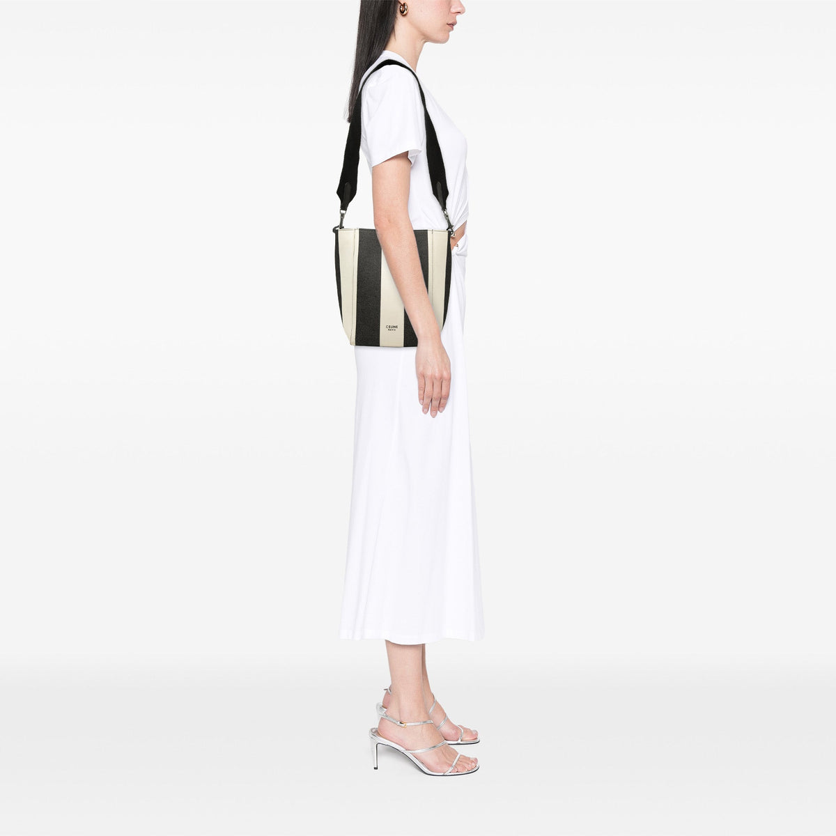 Celine Small Striped Canvas Seau Sangle Bucket Bag