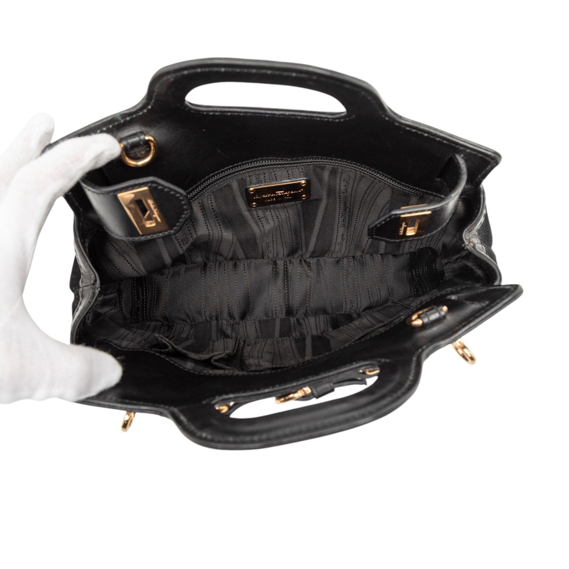 Ferragamo Suede and Calfskin Wanda Top Handle Bag
