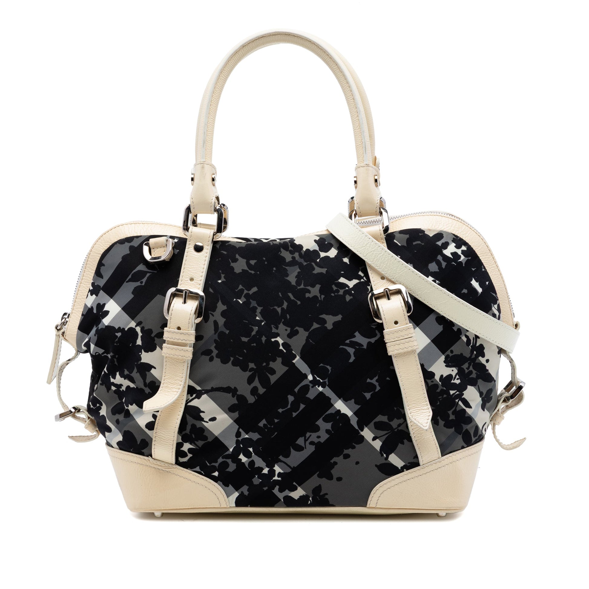 Burberry Floral Beat Check Nylon and Patent Foley Satchel