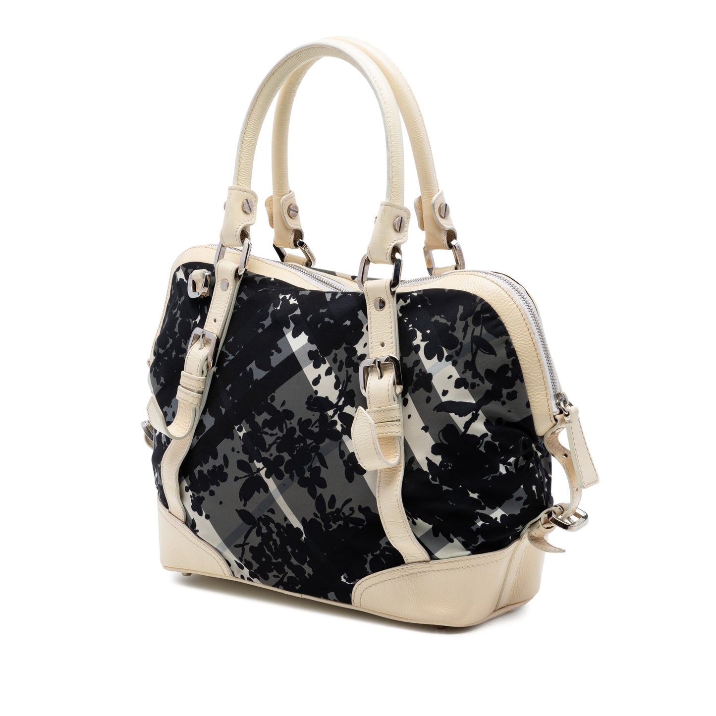 Burberry Floral Beat Check Nylon and Patent Foley Satchel