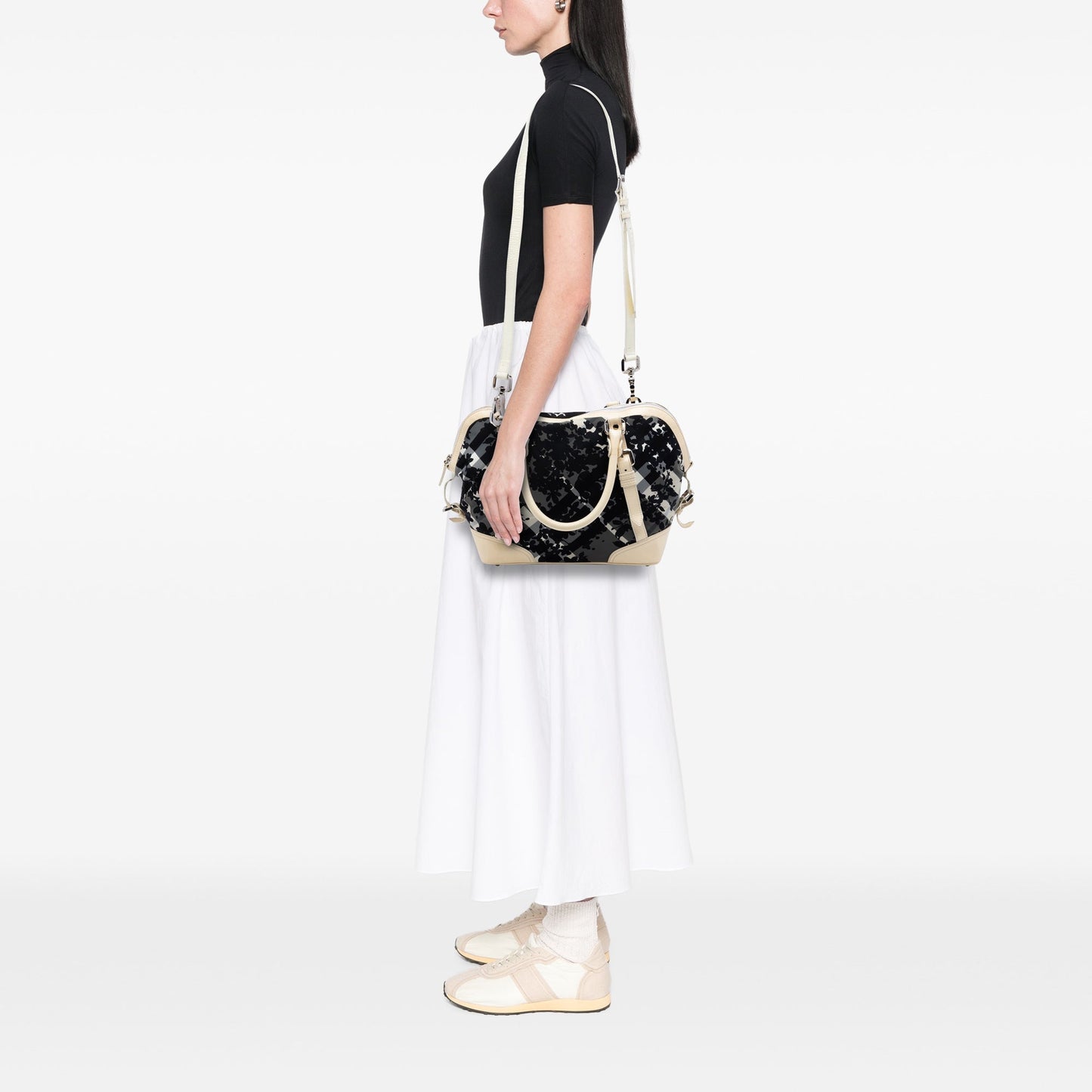 Burberry Floral Beat Check Nylon and Patent Foley Satchel