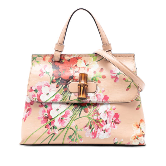 Gucci Small Calfskin Blooms Bamboo Daily Satchel