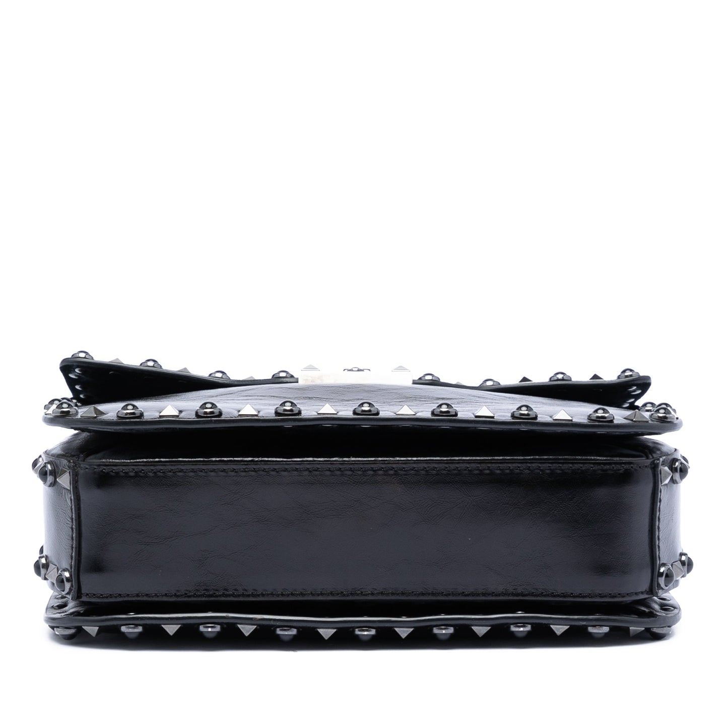 Valentino Medium Craquele Calfskin Guitar Strap Rockstud Rolling Flap Crossbody