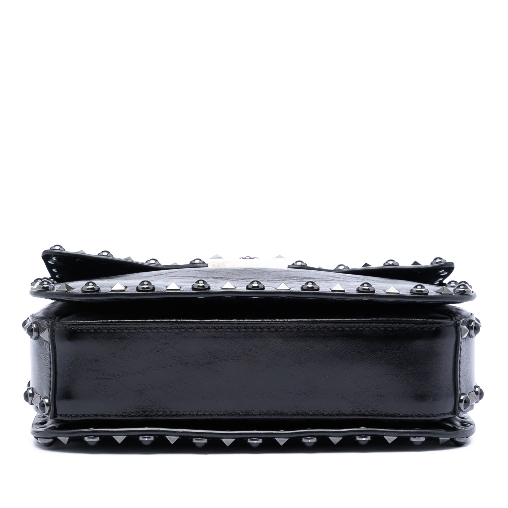 Valentino Medium Craquele Calfskin Guitar Strap Rockstud Rolling Flap Crossbody