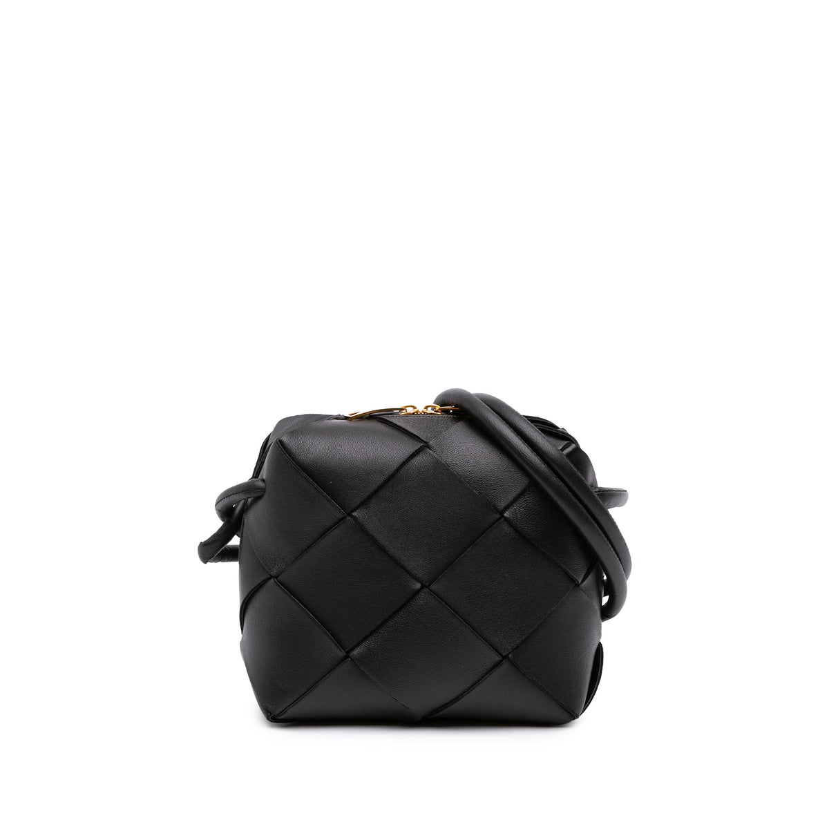 Bottega Veneta Mini Lambskin Intreccio Cassette Camera Bag — Black