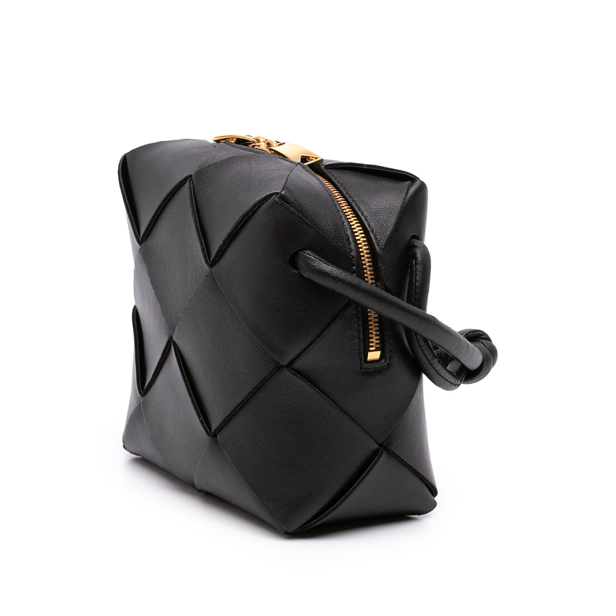 Bottega Veneta Mini Lambskin Intreccio Cassette Camera Bag — Black