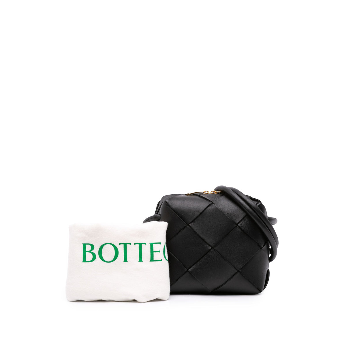 Bottega Veneta Mini Lambskin Intreccio Cassette Camera Bag — Black