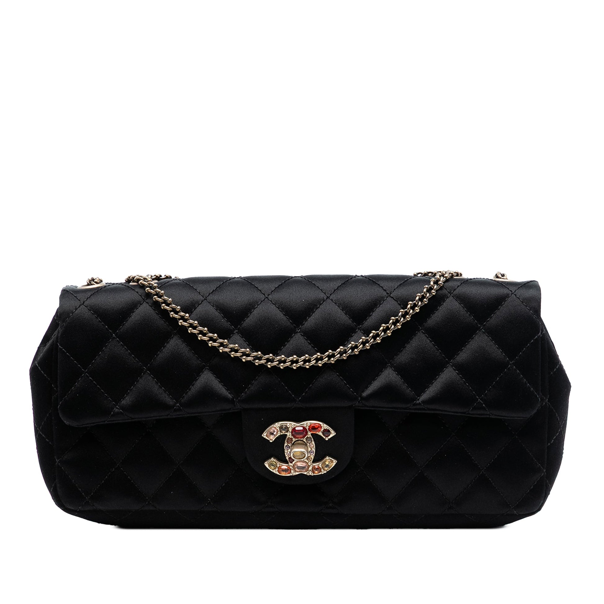 Chanel Quilted Satin Precious Jewel East West Flap
