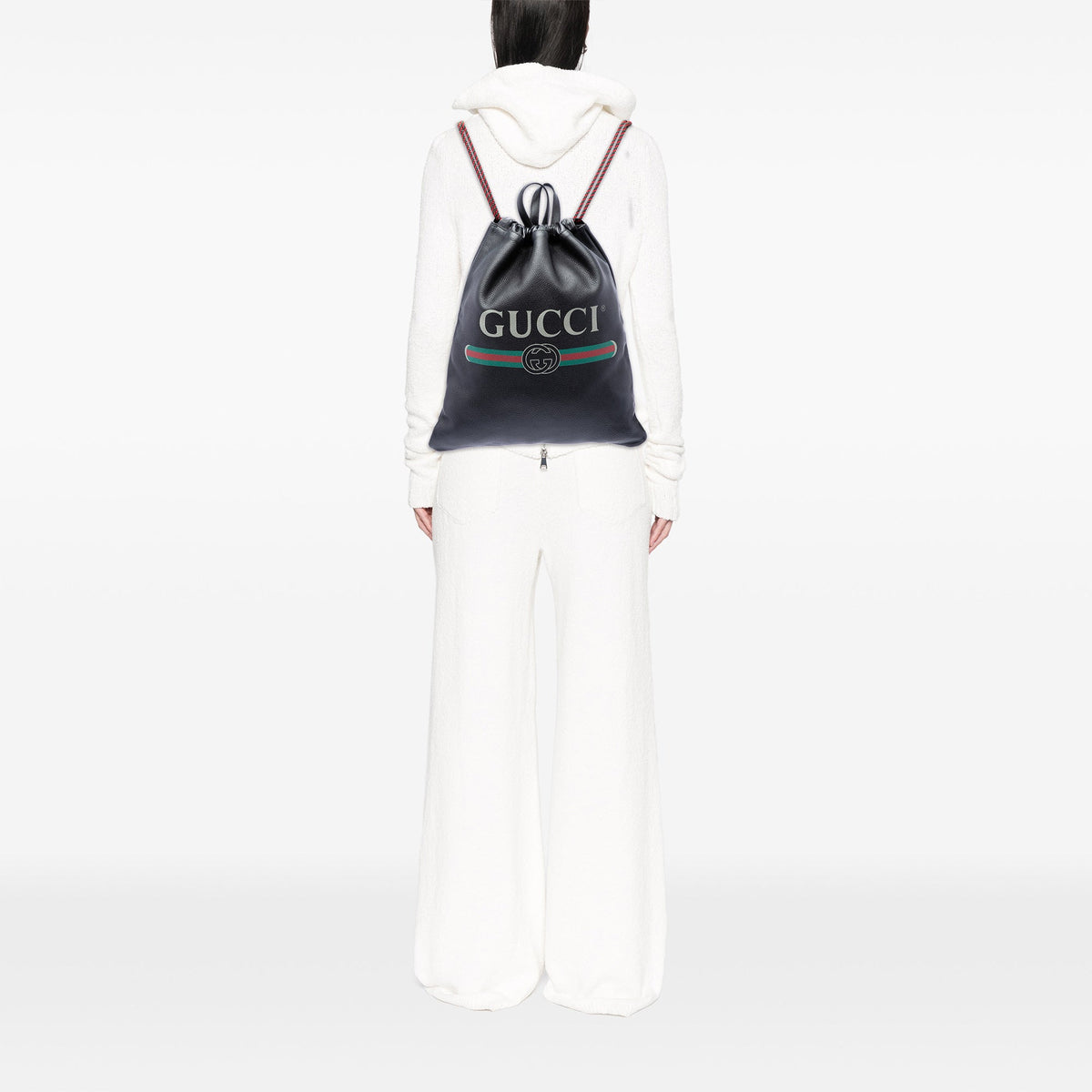 Gucci Grained Calfskin Web Logo Drawstring Backpack