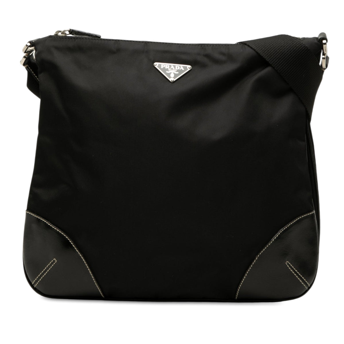 Prada Vitello Trimmed Tessuto Zip Top Crossbody