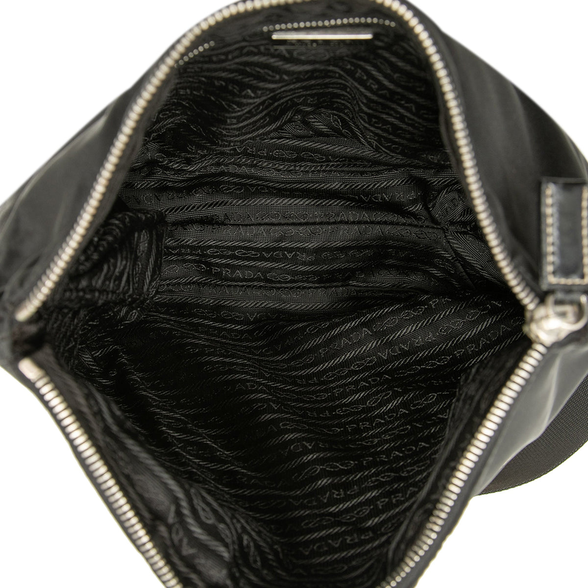 Prada Vitello Trimmed Tessuto Zip Top Crossbody