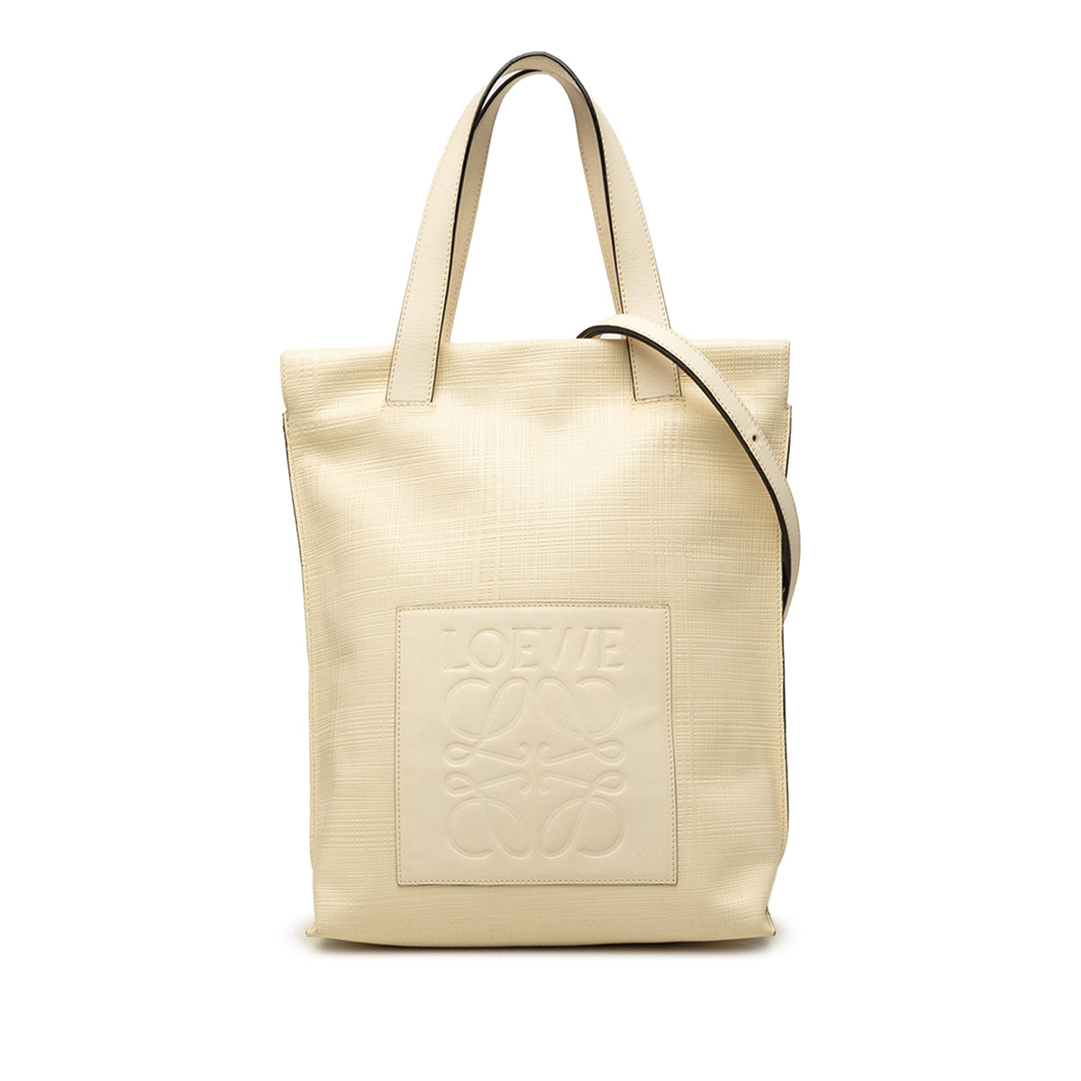 LOEWE Linen Embossed Calfskin Anagram Shopper Tote — Brown