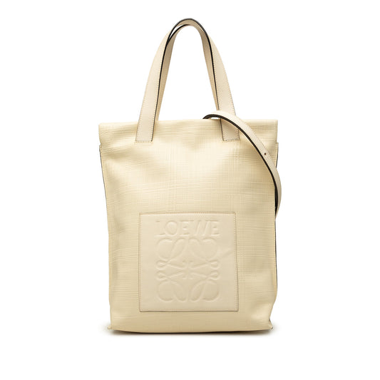 LOEWE Linen Embossed Calfskin Anagram Shopper Tote — Brown