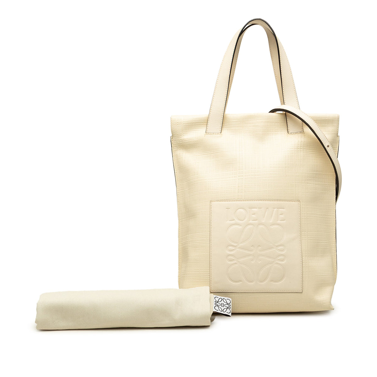LOEWE Linen Embossed Calfskin Anagram Shopper Tote — Brown