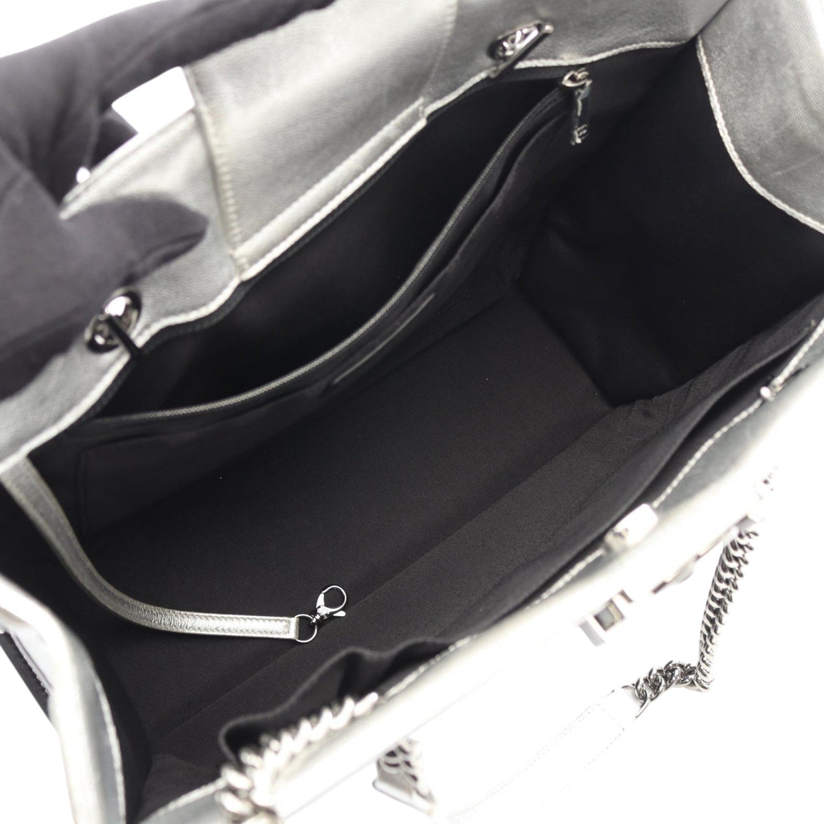 Chanel Large Bicolor Metallic Goatskin and Calfskin Boy Tote — Silver