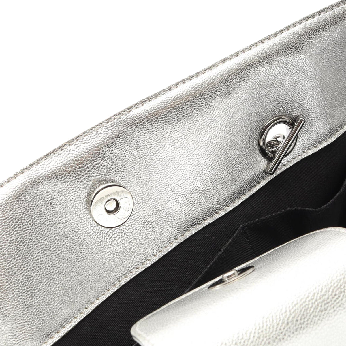Chanel Large Bicolor Metallic Goatskin and Calfskin Boy Tote — Silver