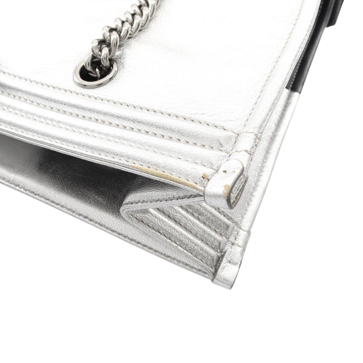 Chanel Large Bicolor Metallic Goatskin and Calfskin Boy Tote — Silver