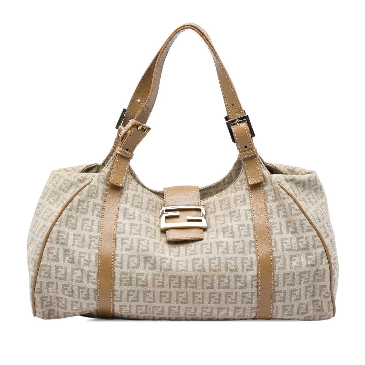 Fendi Zucchino Canvas Shoulder Bag — Beige