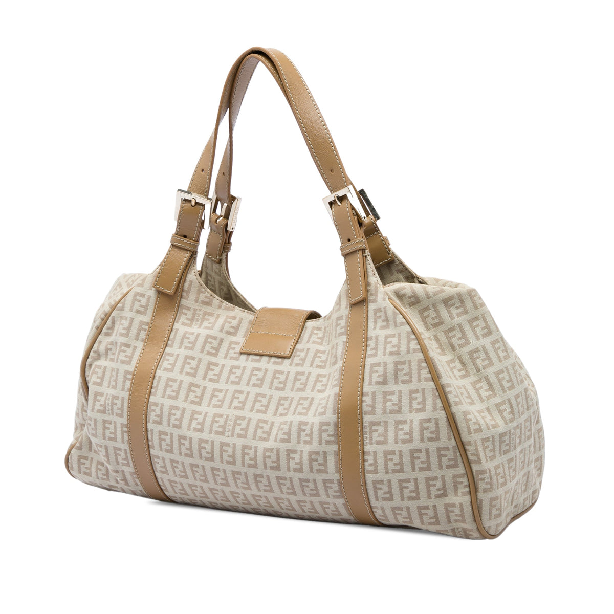 Fendi Zucchino Canvas Shoulder Bag — Beige