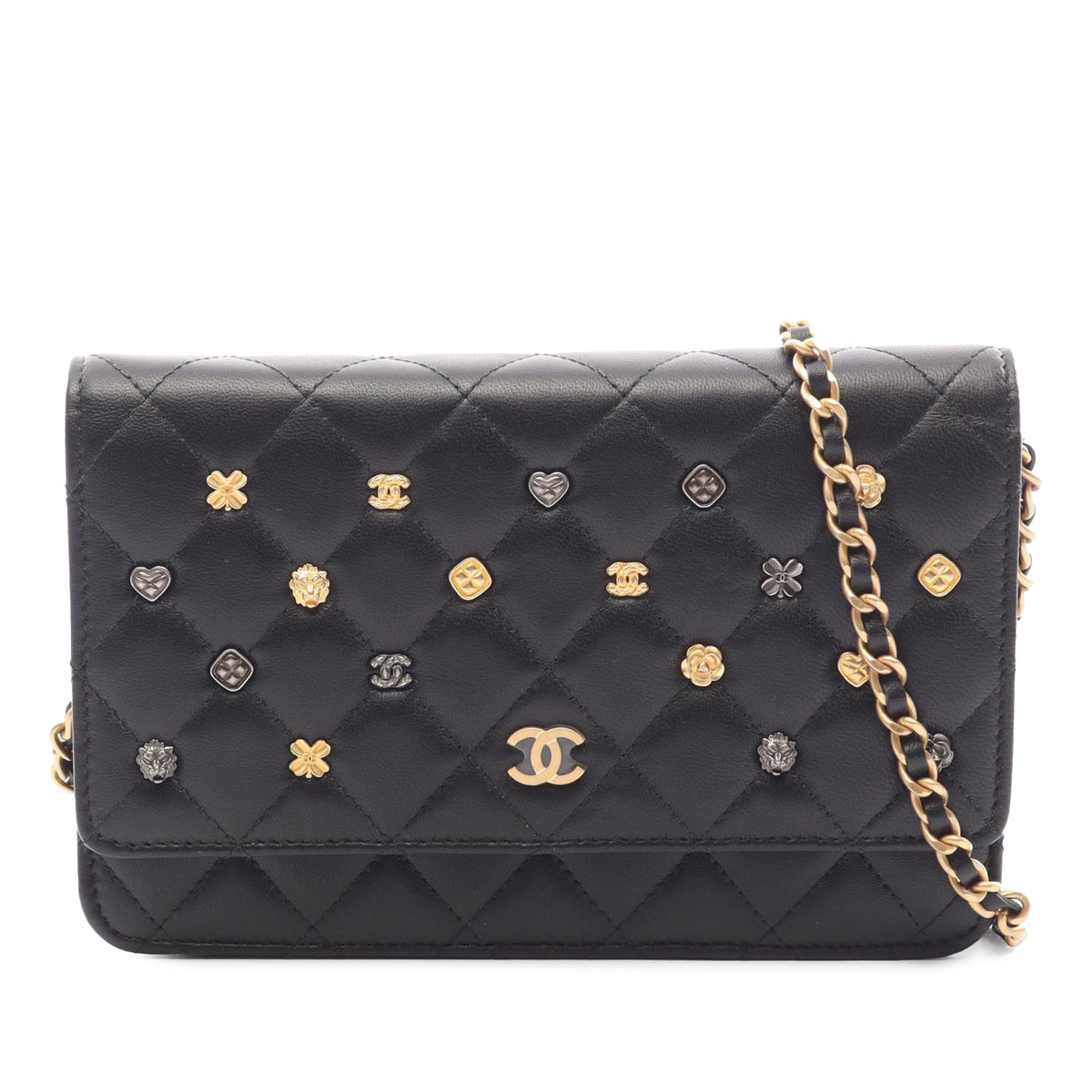 Chanel CC Quilted Lambskin Icon Wallet on Chain — Black