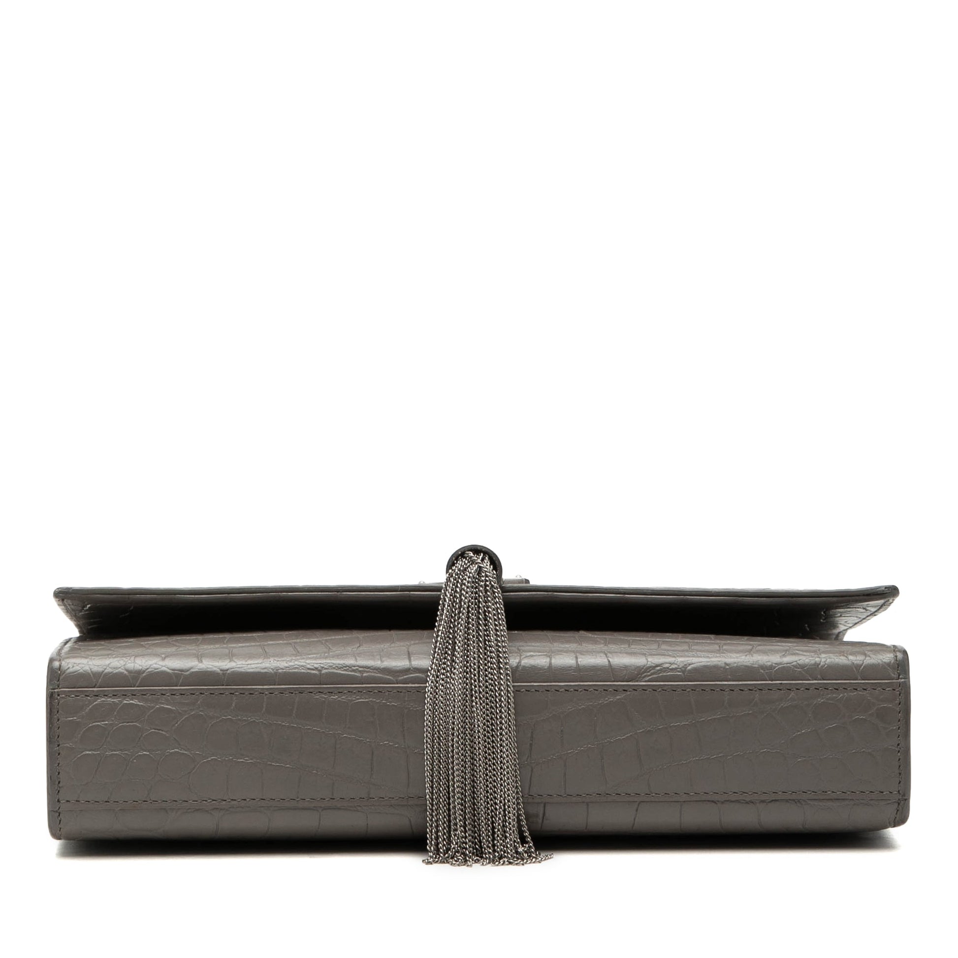 Saint Laurent Medium Croc Embossed Leather Monogram Kate Tassel Crossbody