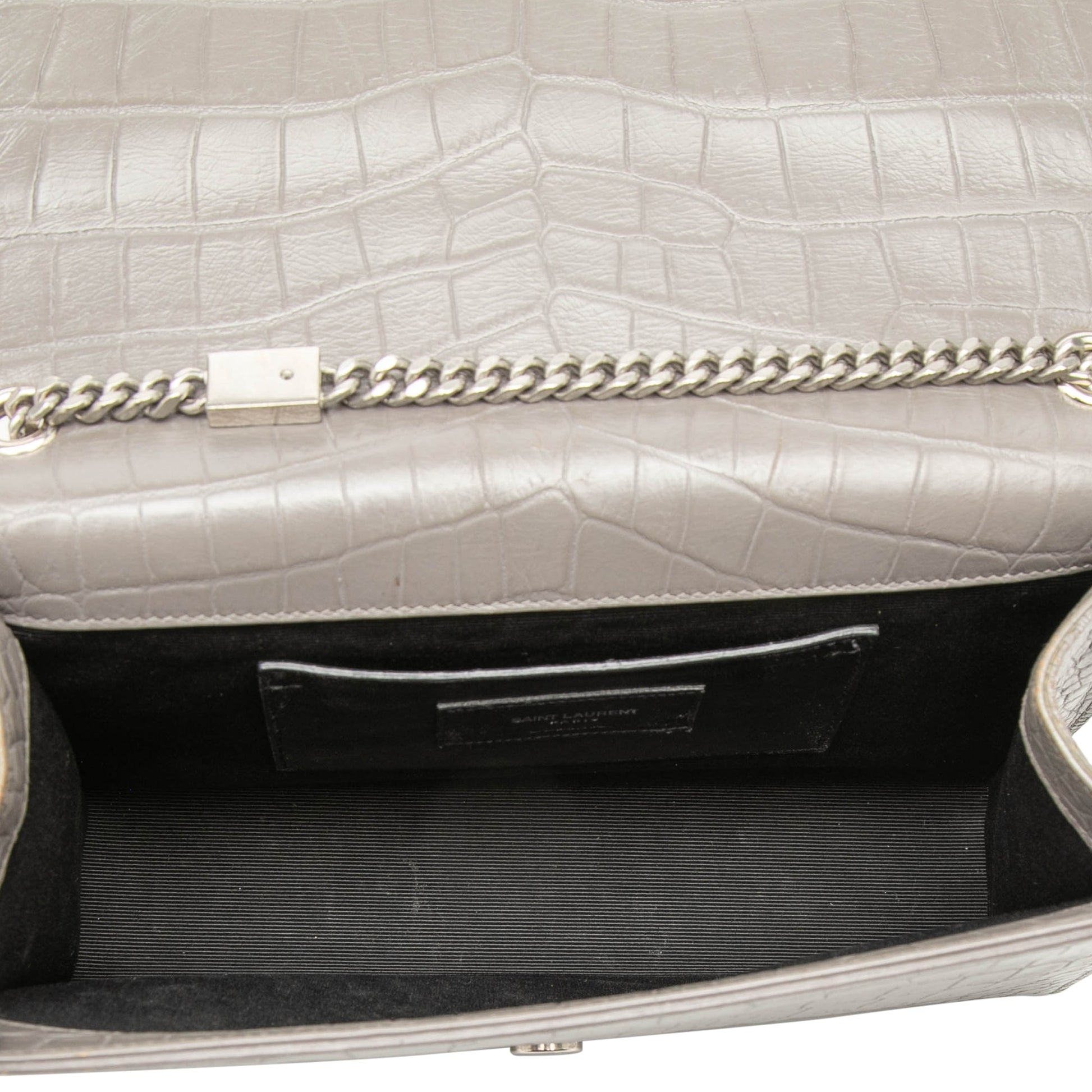 Saint Laurent Medium Croc Embossed Leather Monogram Kate Tassel Crossbody