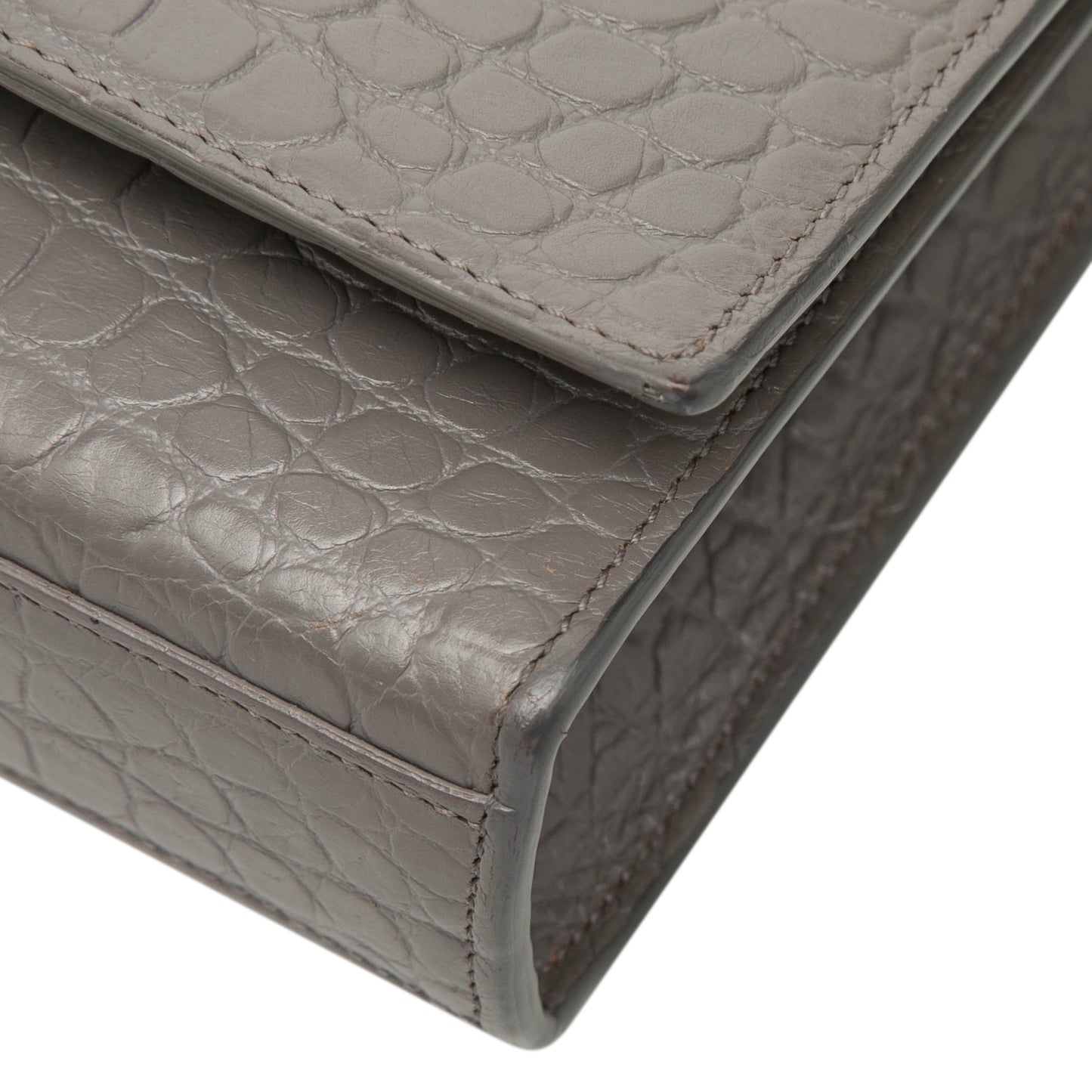 Saint Laurent Medium Croc Embossed Leather Monogram Kate Tassel Crossbody