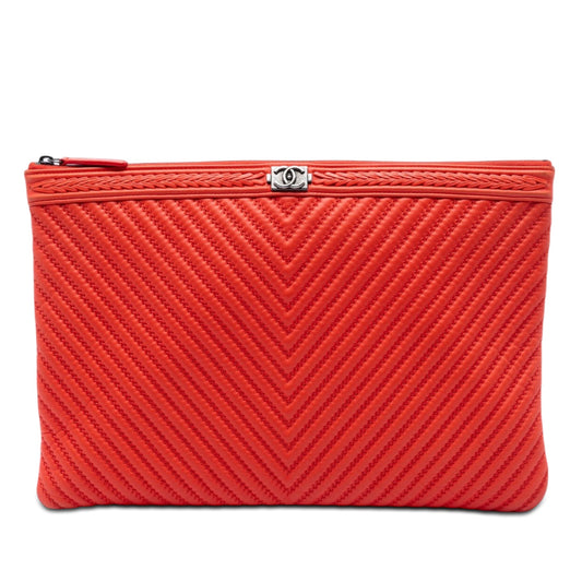 Chanel Large Chevron Lambskin Double Stitch Boy O Case Clutch