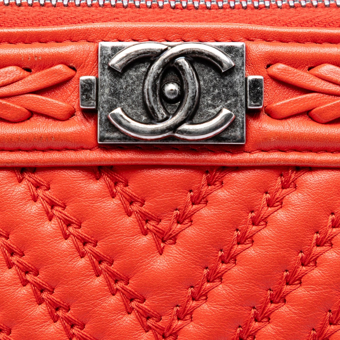 Chanel Large Chevron Lambskin Double Stitch Boy O Case Clutch