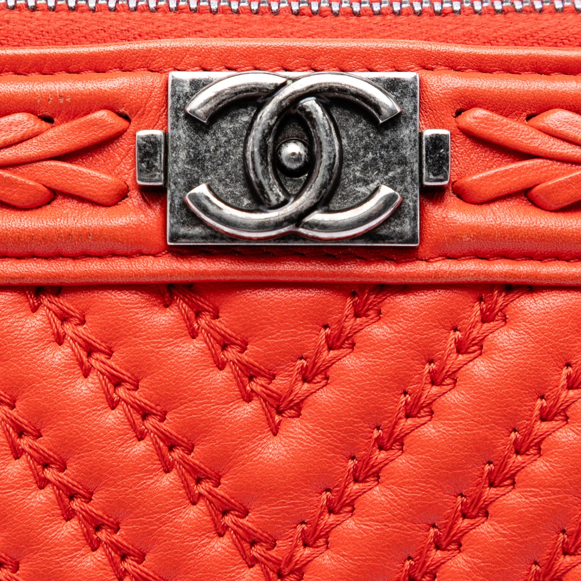 Chanel Large Chevron Lambskin Double Stitch Boy O Case Clutch