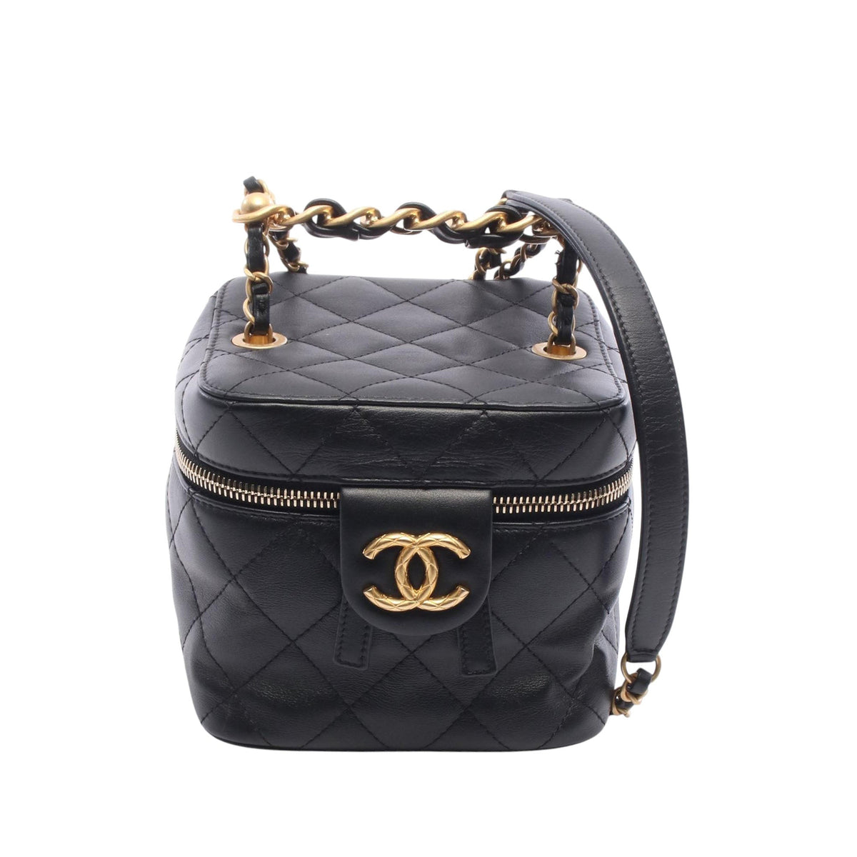 Chanel Small Quilted Calfskin Chain Bar Vanity Case with Chain — Black