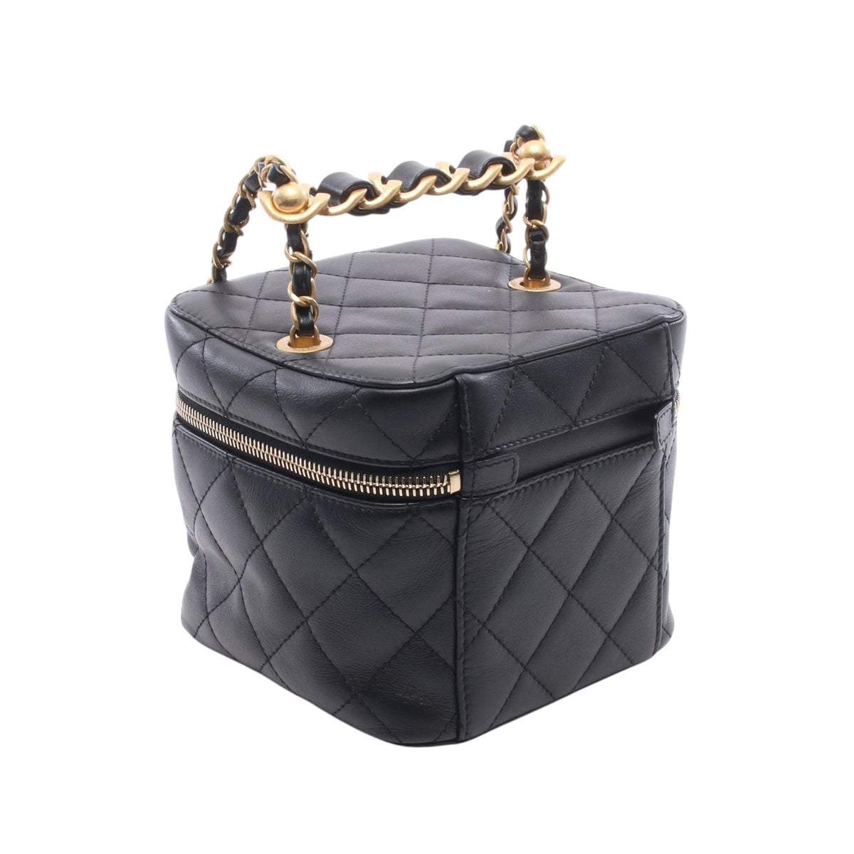 Chanel Small Quilted Calfskin Chain Bar Vanity Case with Chain — Black