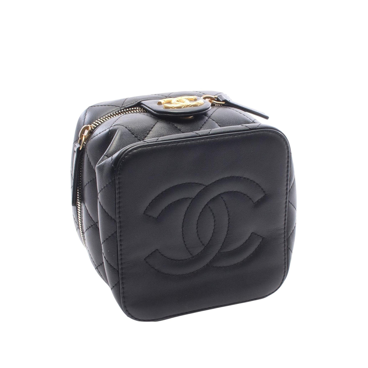 Chanel Small Quilted Calfskin Chain Bar Vanity Case with Chain — Black