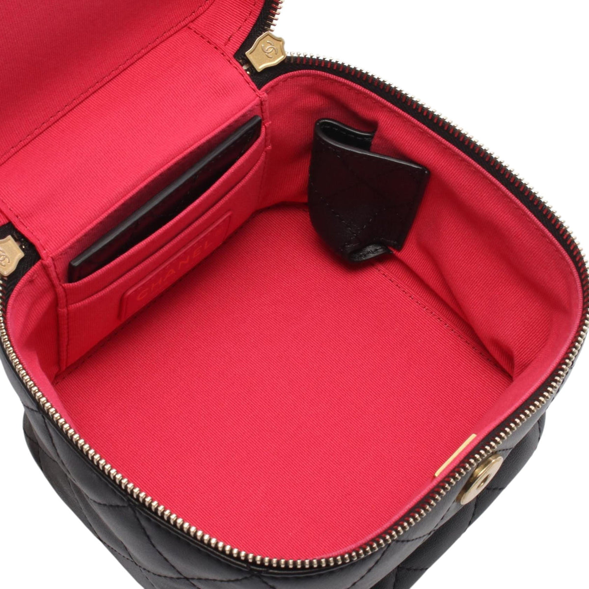 Chanel Small Quilted Calfskin Chain Bar Vanity Case with Chain — Black