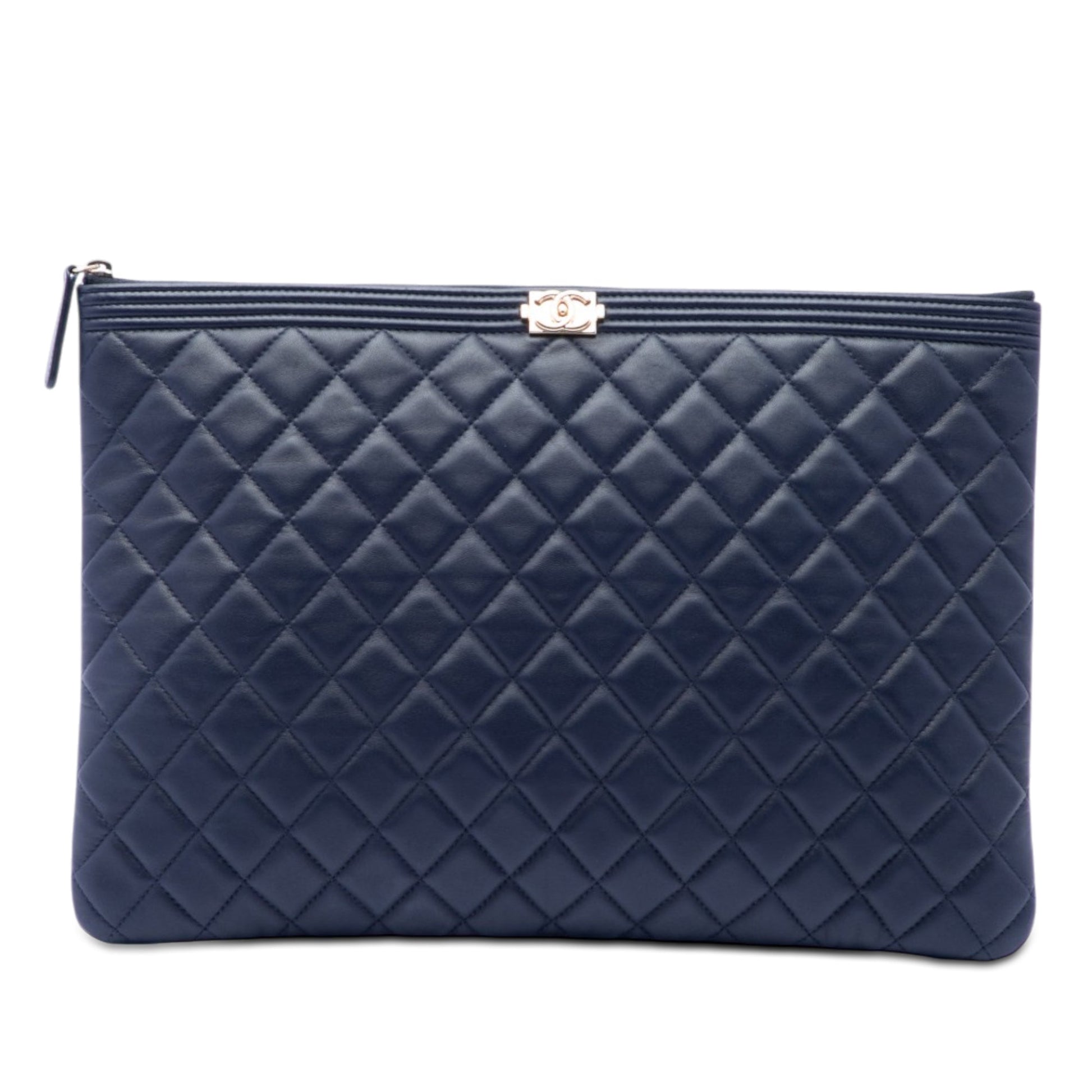 Chanel Large Quilted Lambskin Boy O Case Clutch