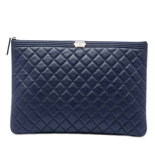 Chanel Large Quilted Lambskin Boy O Case Clutch
