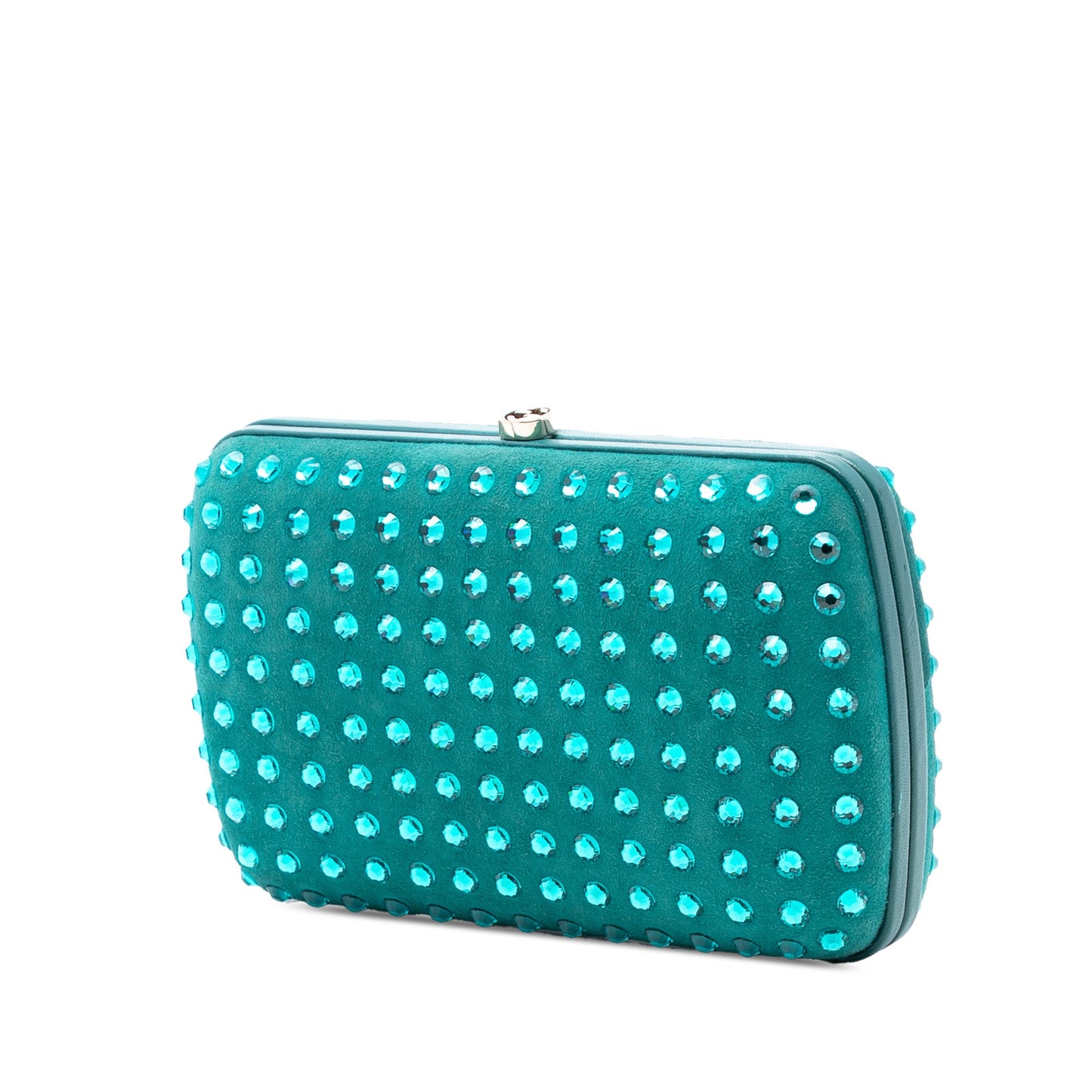 Gucci Suede Crystal Embellished Interlocking G Broadway Clutch