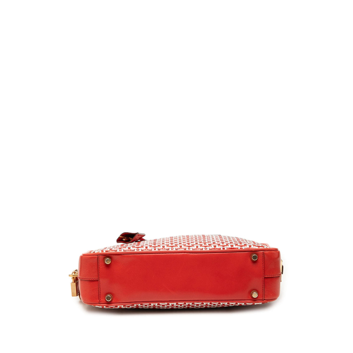 Prada Woven Goatskin Madras Bauletto Handbag — White