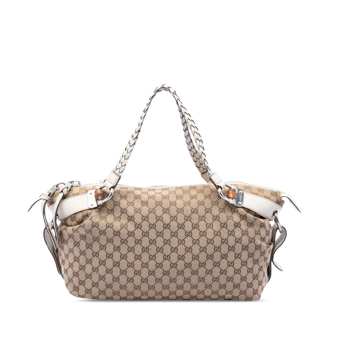 Gucci Medium GG Canvas Bamboo Bar Tote — Beige