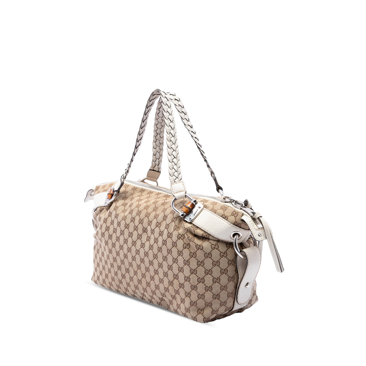 Gucci Medium GG Canvas Bamboo Bar Tote — Beige