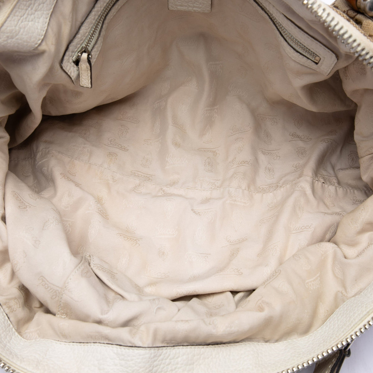 Gucci Medium GG Canvas Bamboo Bar Tote — Beige
