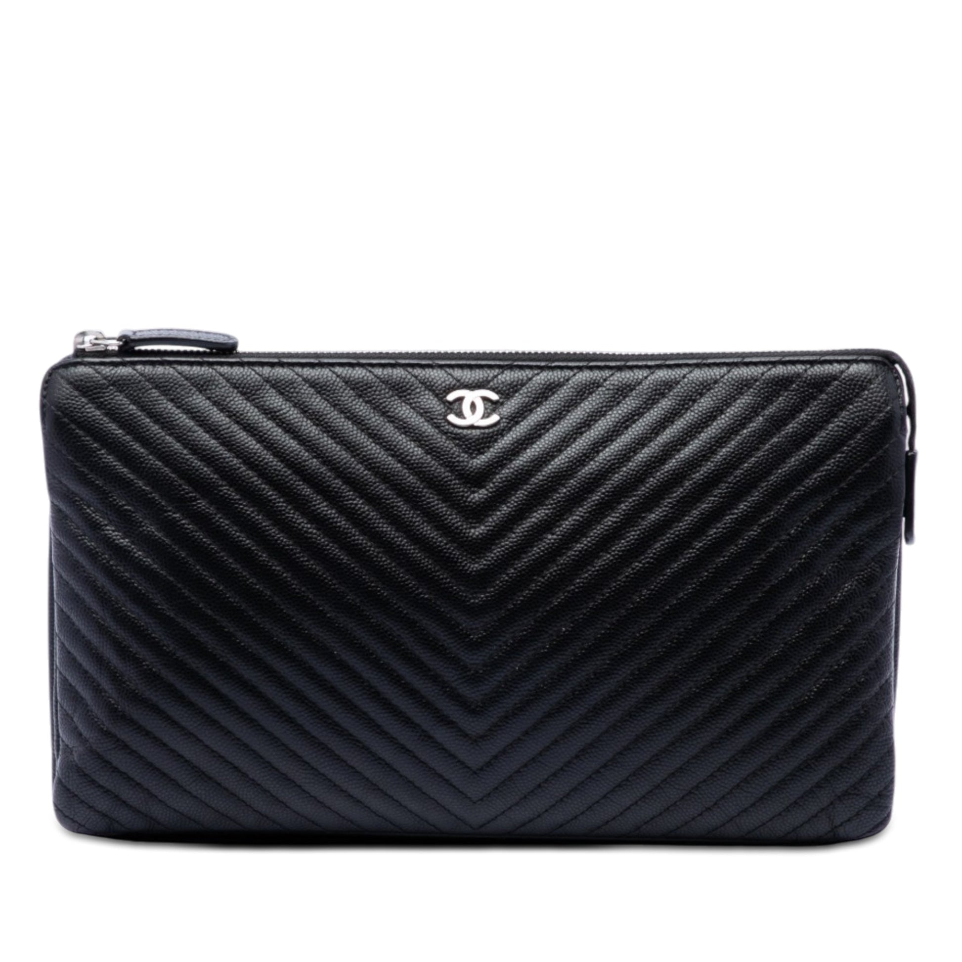 Chanel CC Chevron Caviar Zip Clutch