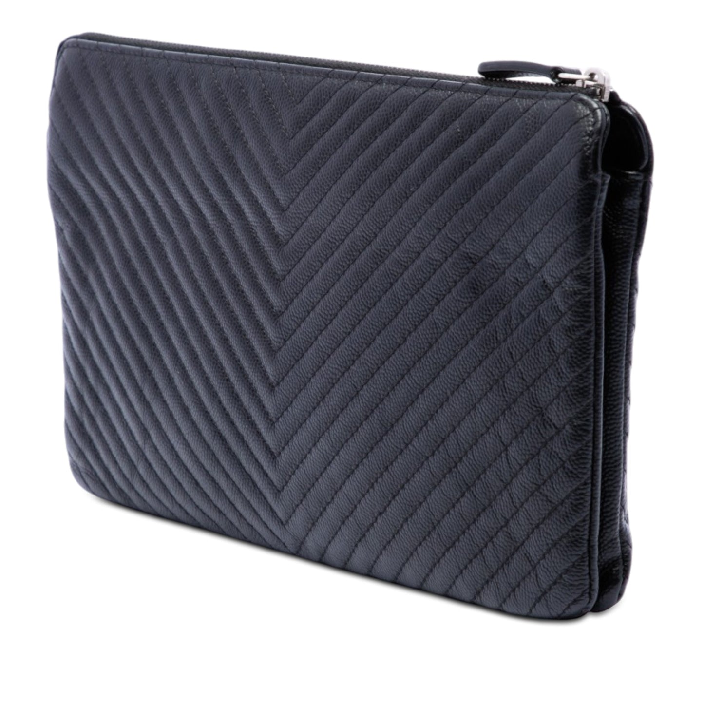 Chanel CC Chevron Caviar Zip Clutch
