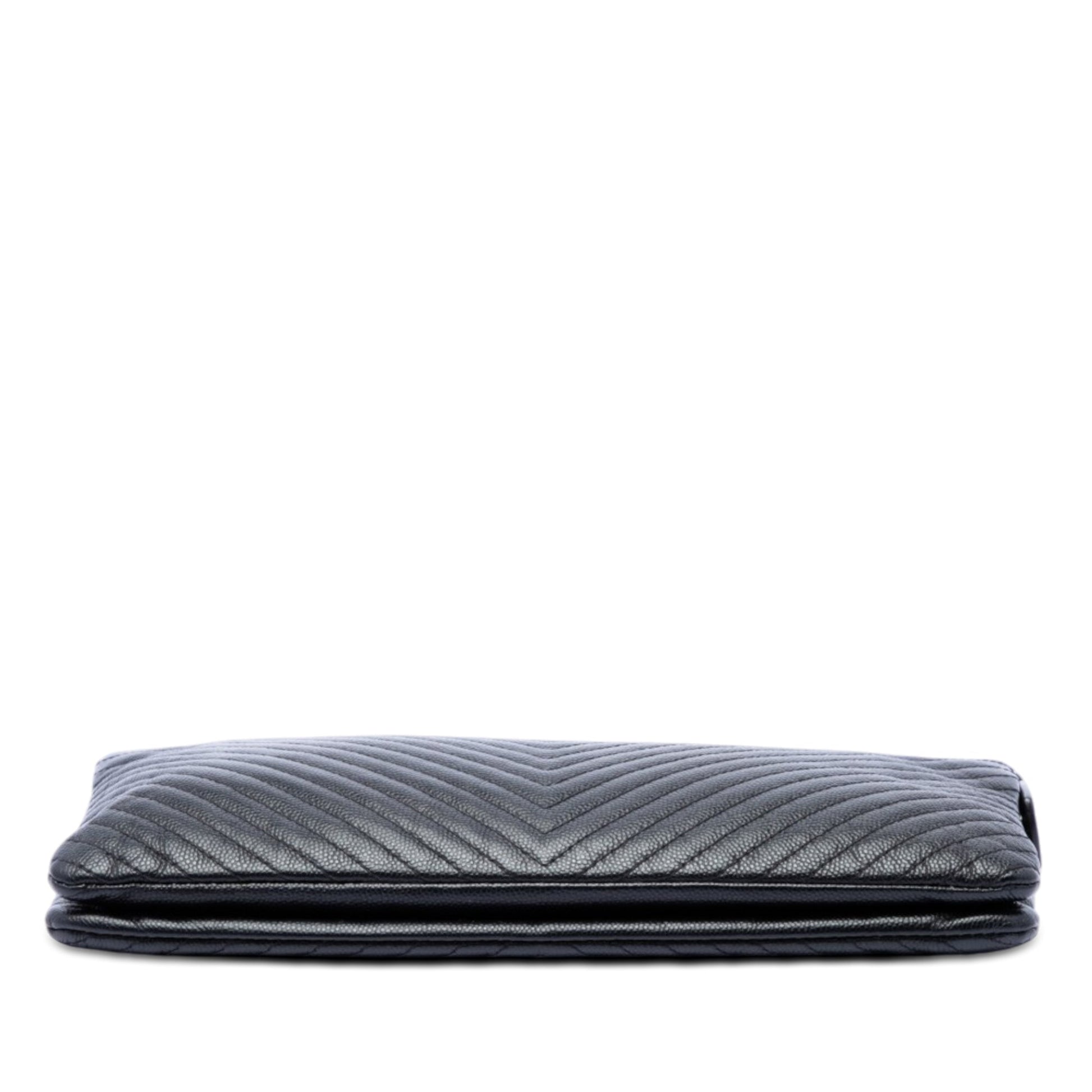Chanel CC Chevron Caviar Zip Clutch