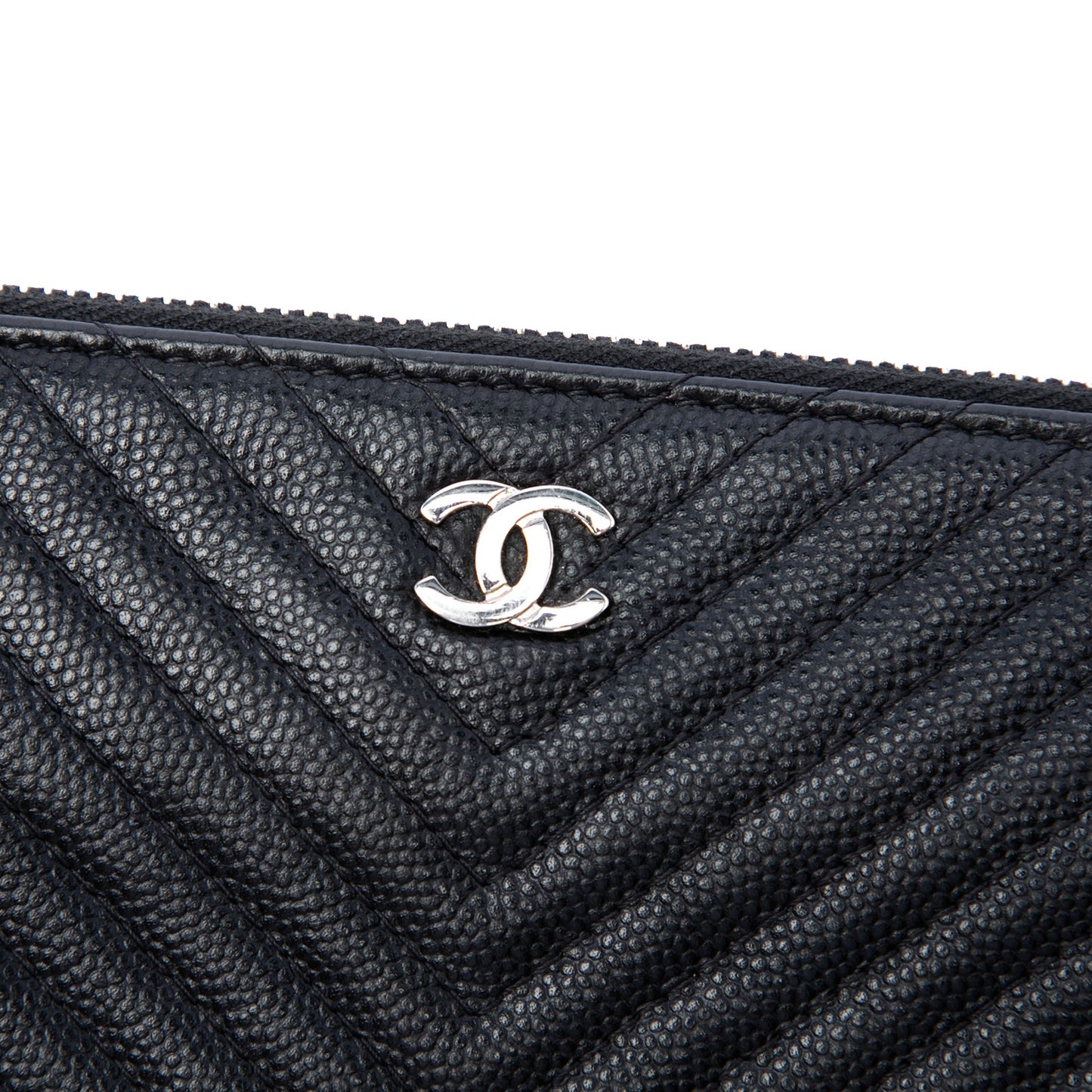 Chanel CC Chevron Caviar Zip Clutch