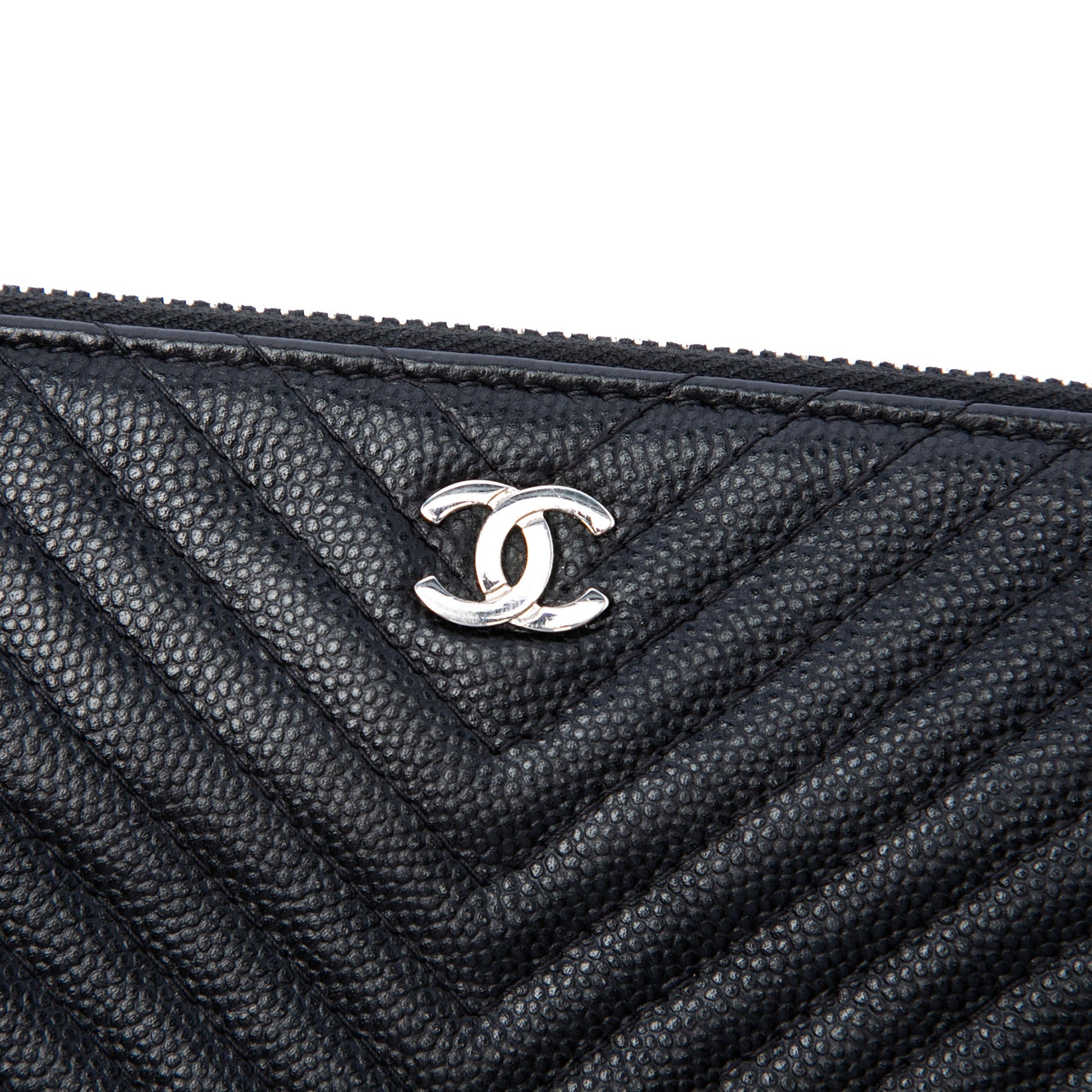 Chanel CC Chevron Caviar Zip Clutch