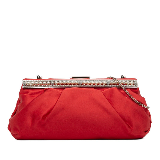 Valentino Satin Pearl Embellished Frame Clutch on Chain