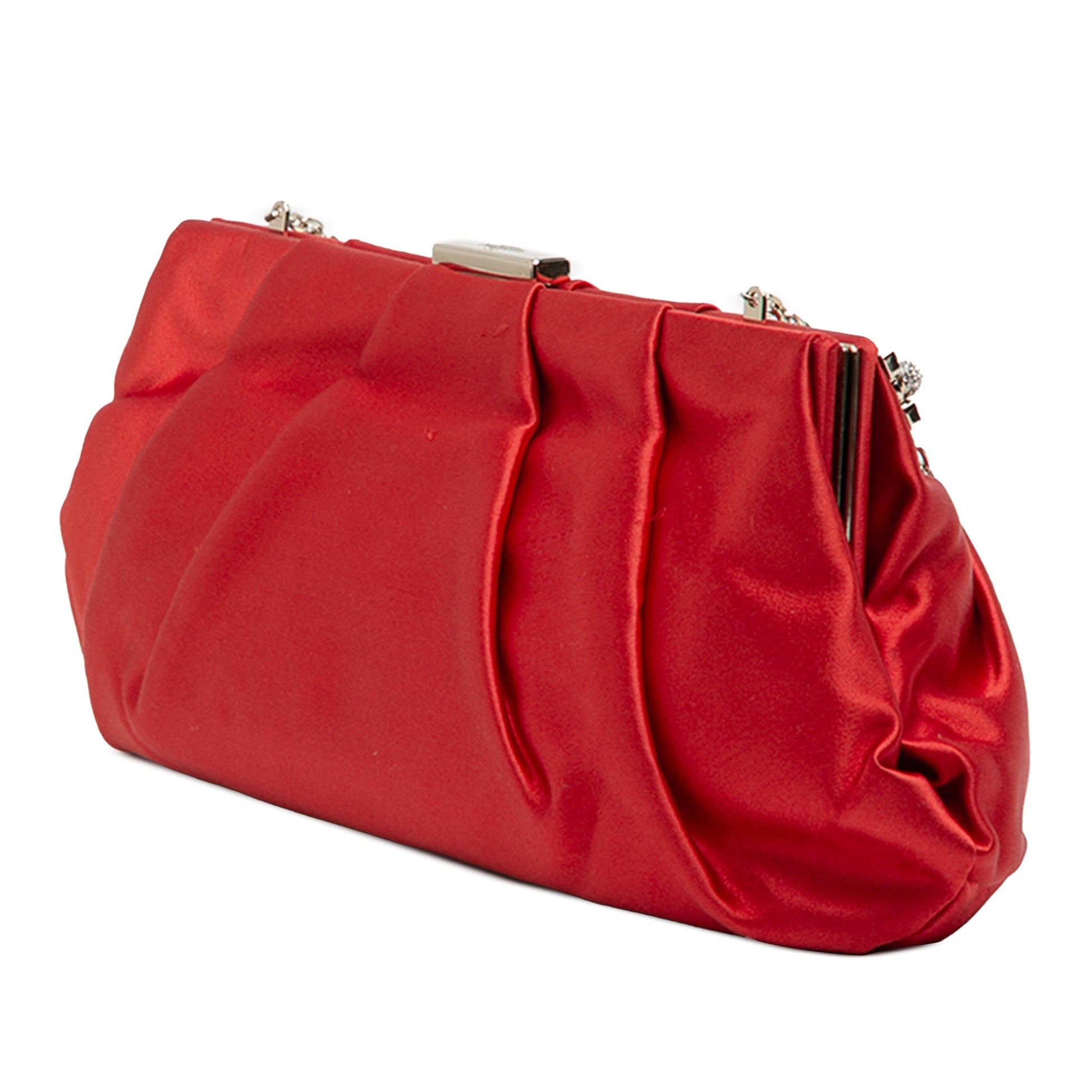 Valentino Satin Pearl Embellished Frame Clutch on Chain