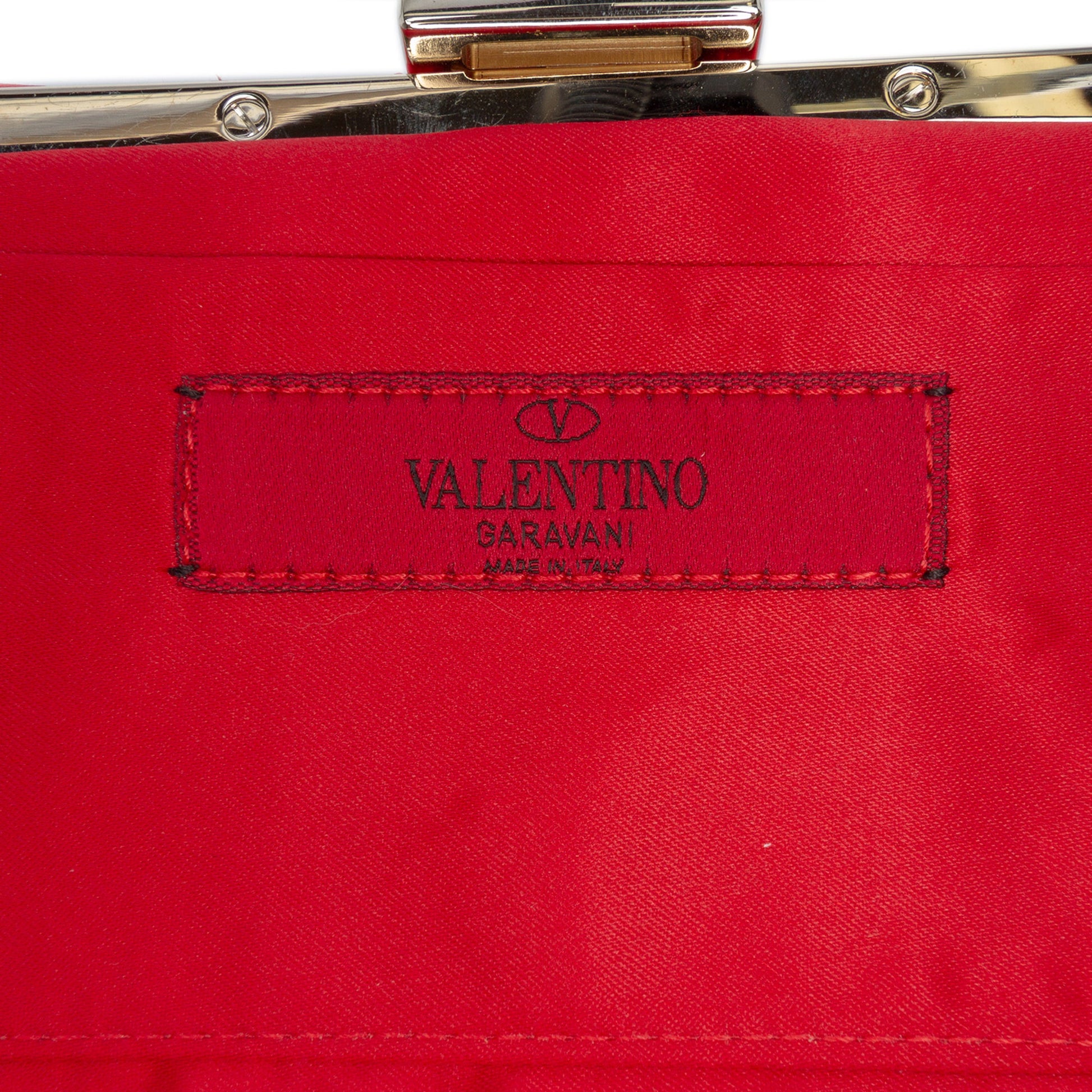 Valentino Satin Pearl Embellished Frame Clutch on Chain