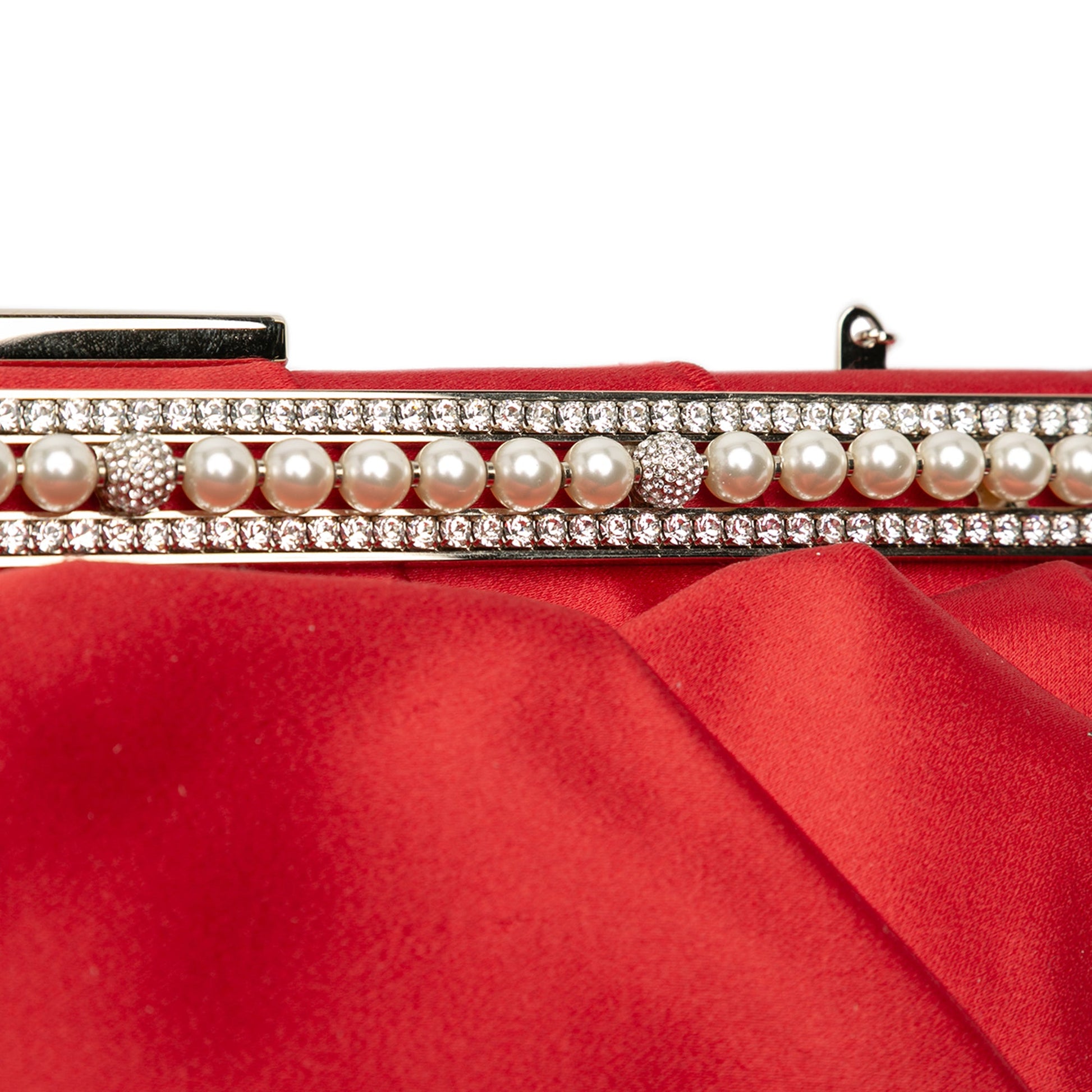 Valentino Satin Pearl Embellished Frame Clutch on Chain